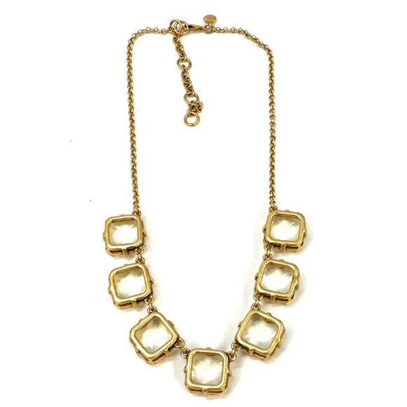 J.Crew Gold tone Statement Necklace Clear Faceted Candy Square 17"-20" EUC - Picture 6 of 7
